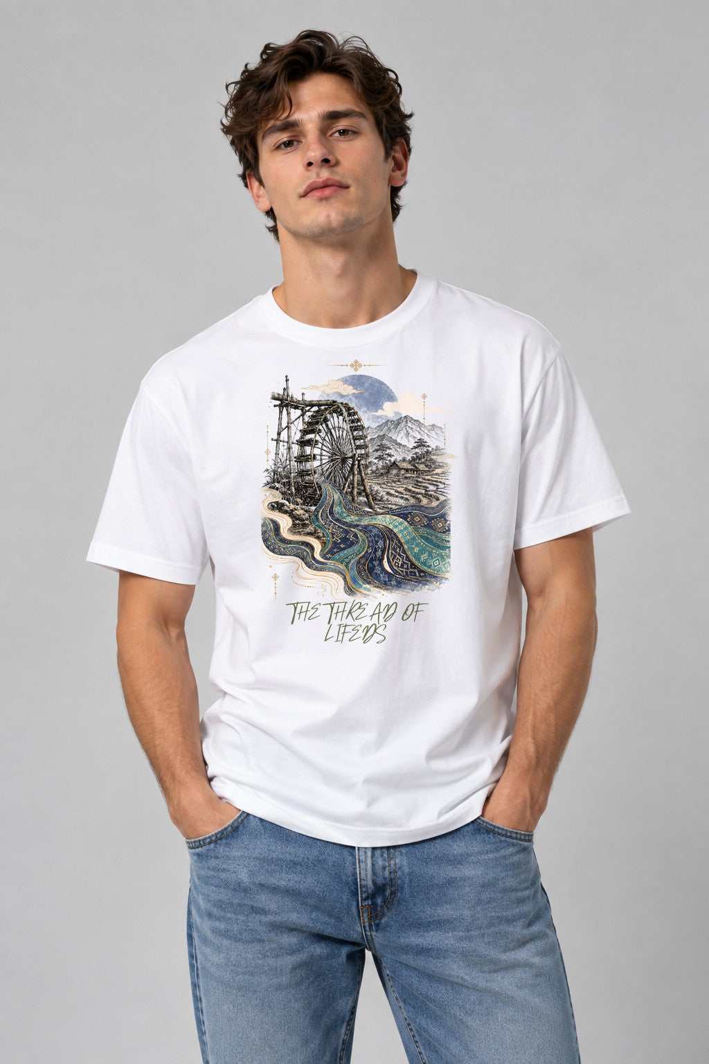 Bamboo Waterwheel River - White