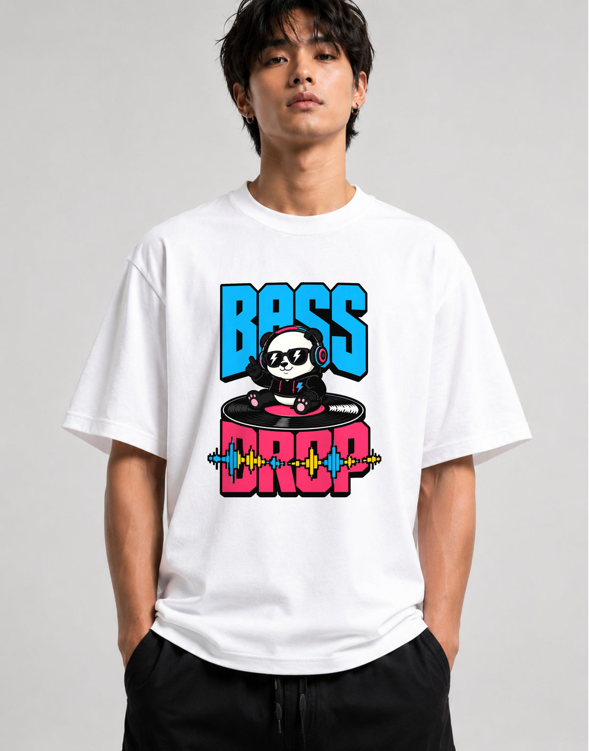 Bass Drop Panda DJ Shirt - Music Lover Graphic Tee - White