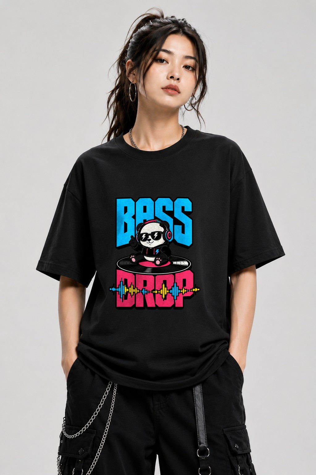 Bass Drop Panda DJ Shirt - Music Lover Graphic Tee - Black