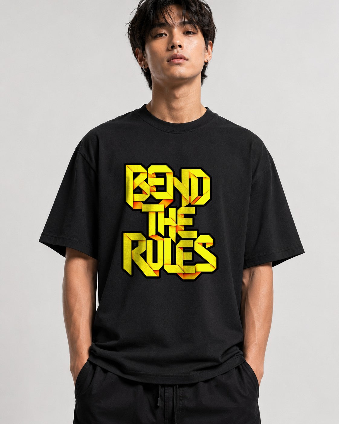 Bend The Rules Graphic Tee - Bold 3D Typography Street Style - Black