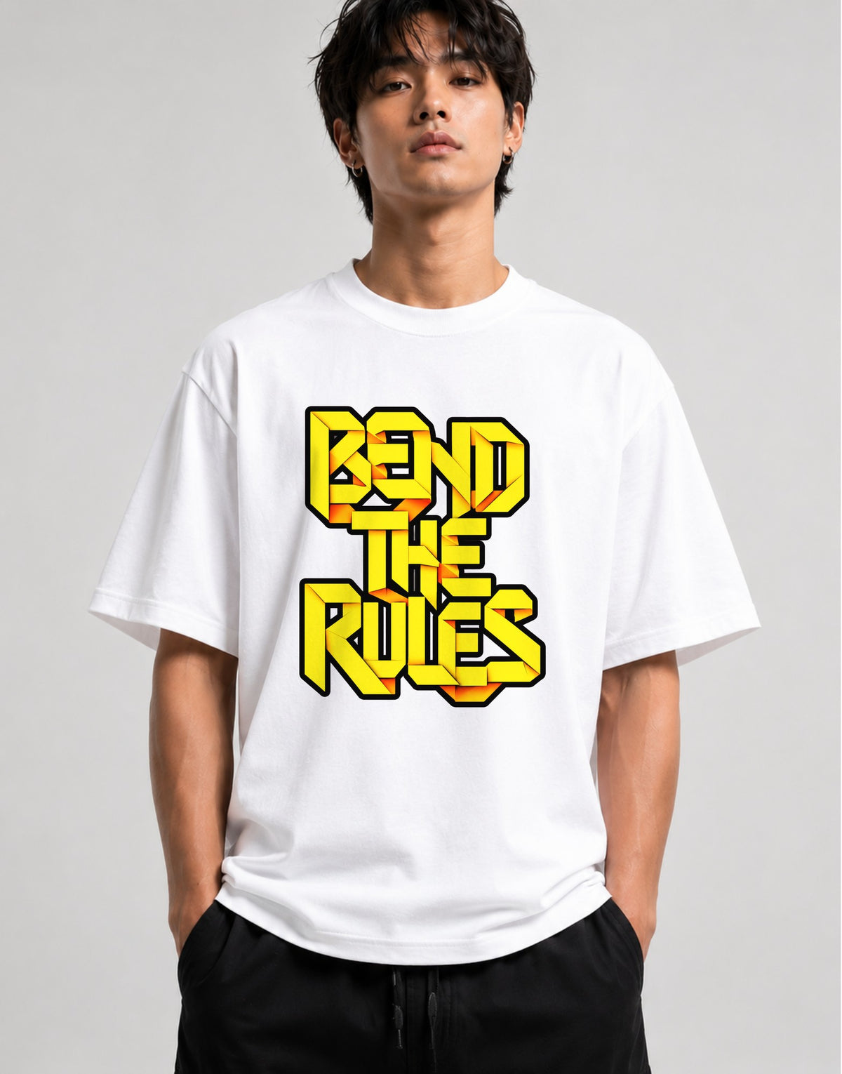 Bend The Rules Graphic Tee - Bold 3D Typography Street Style - White