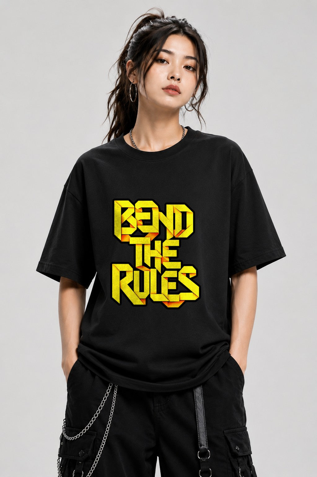 Bend The Rules Graphic Tee - Bold 3D Typography Street Style - Black