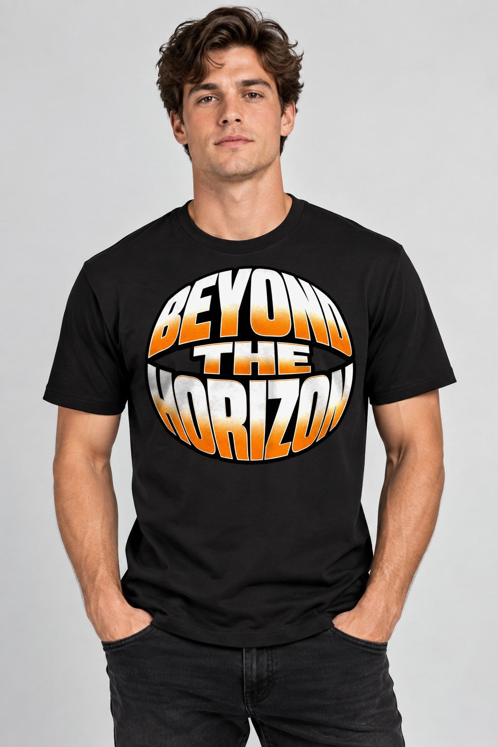 Beyond The Horizon Circular Retro Orange Gradient Typography - Black