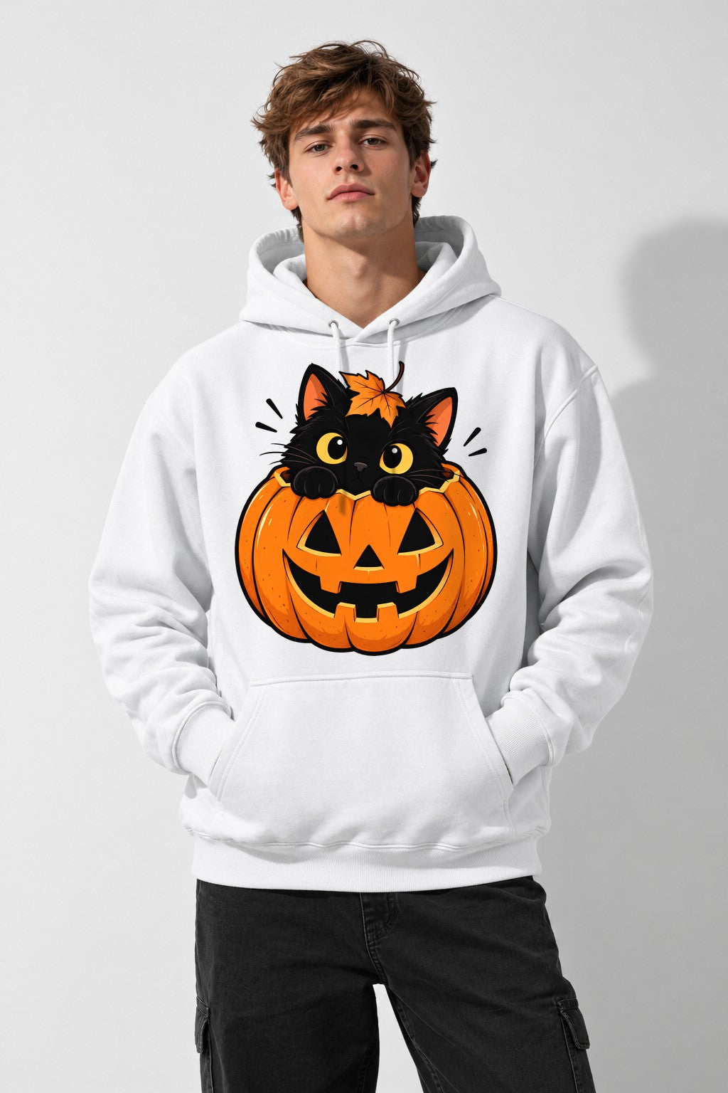 Black Cat Pumpkin - White