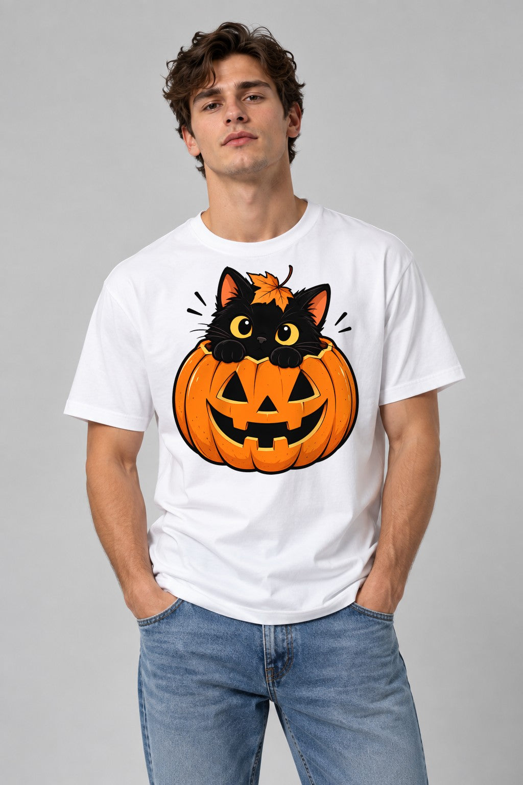 Black Cat Pumpkin - White