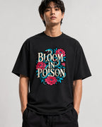 Bloom In Poison Snake & Flowers Graphic Tee - Tattoo Art Style - Black