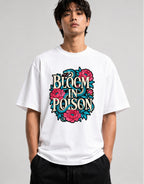 Bloom In Poison Snake & Flowers Graphic Tee - Tattoo Art Style - White