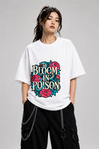 Bloom In Poison Snake & Flowers Graphic Tee - Tattoo Art Style - White