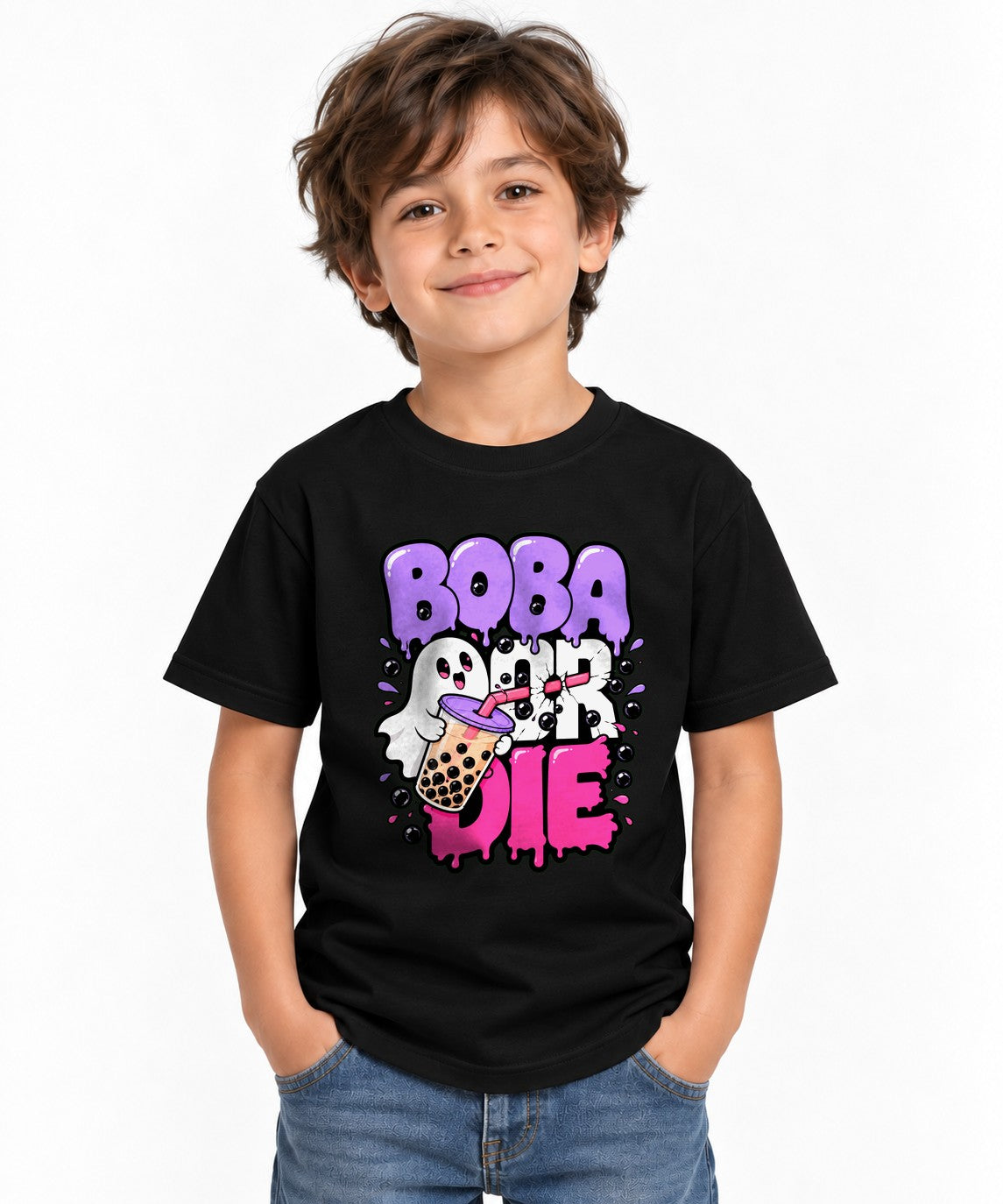 Boba or Die Shirt - Kawaii Bubble Tea Ghost Graphic Tee - Black