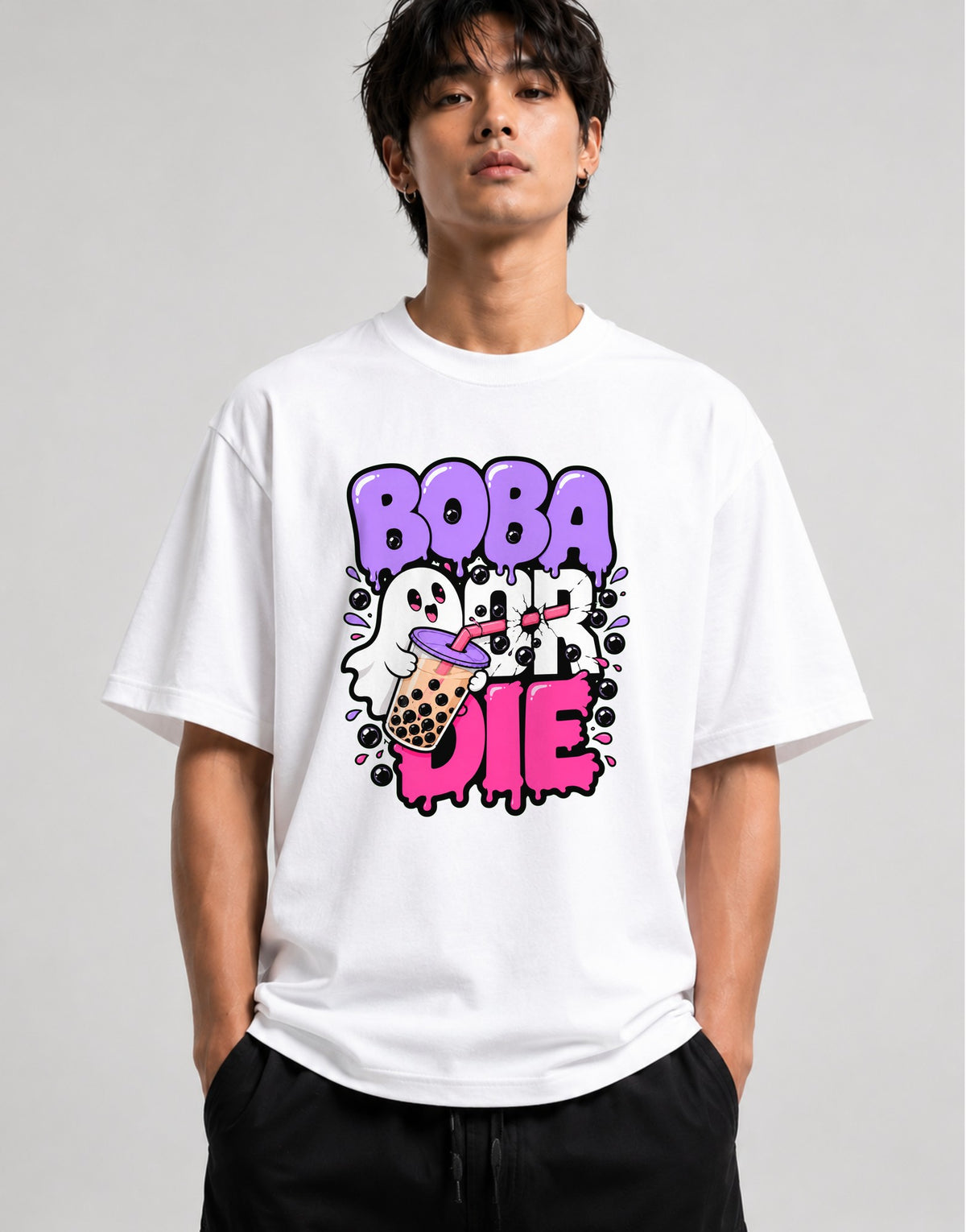 Boba or Die Shirt - Kawaii Bubble Tea Ghost Graphic Tee - White