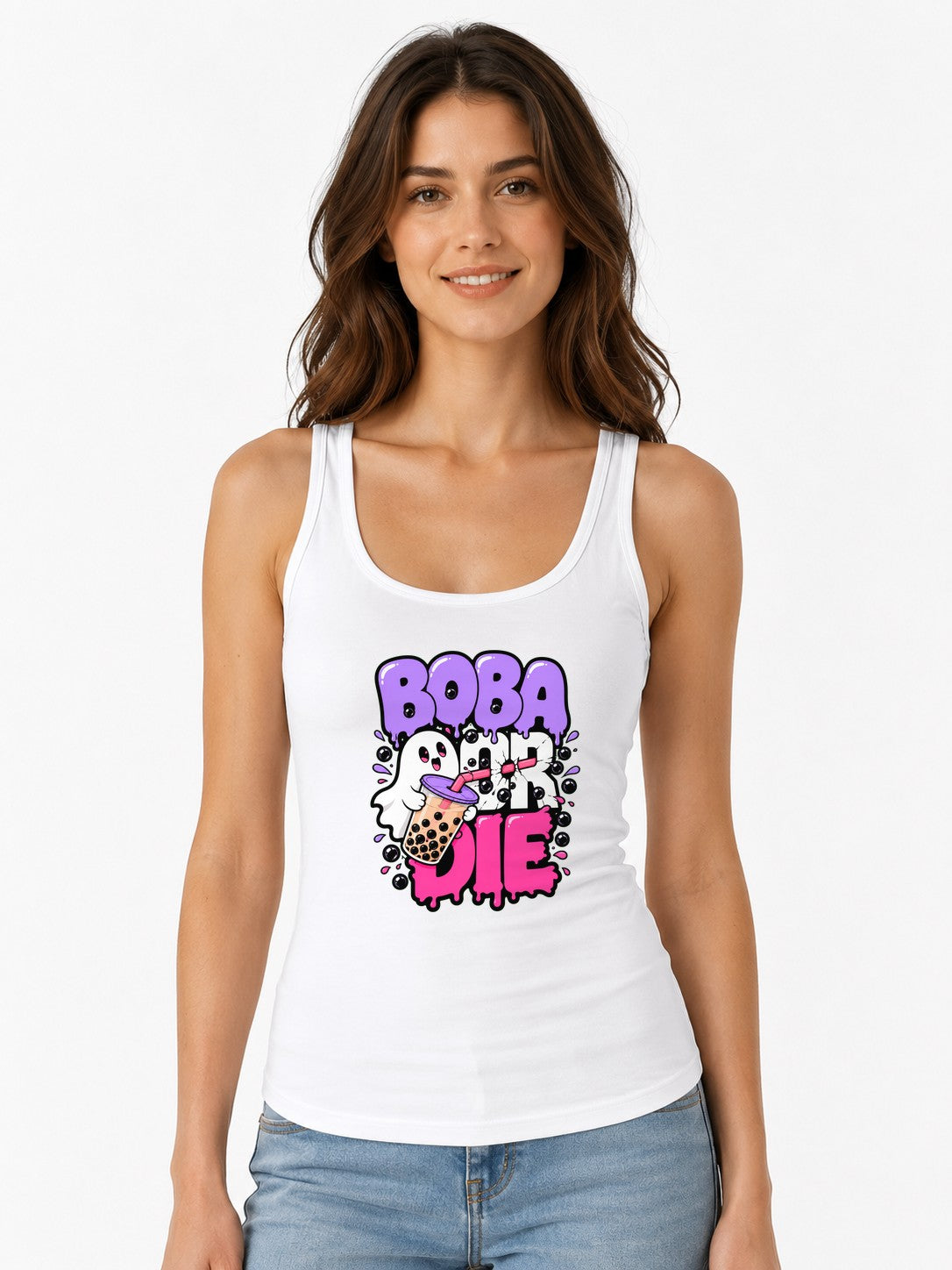 Boba or Die Shirt - Kawaii Bubble Tea Ghost Graphic Tee - White