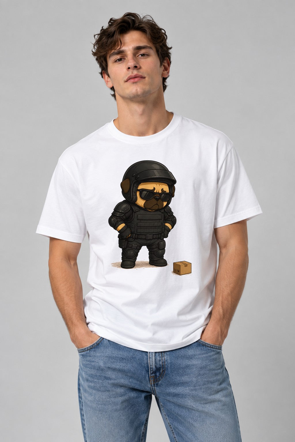 Bomb Squad SWAT Tactical Pug Dog Package Delivery Funny Humor - White