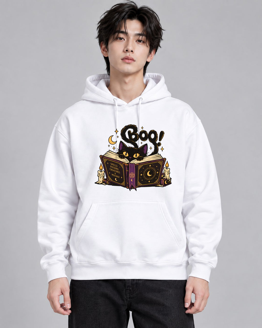 Boo Spellbook Cat - White