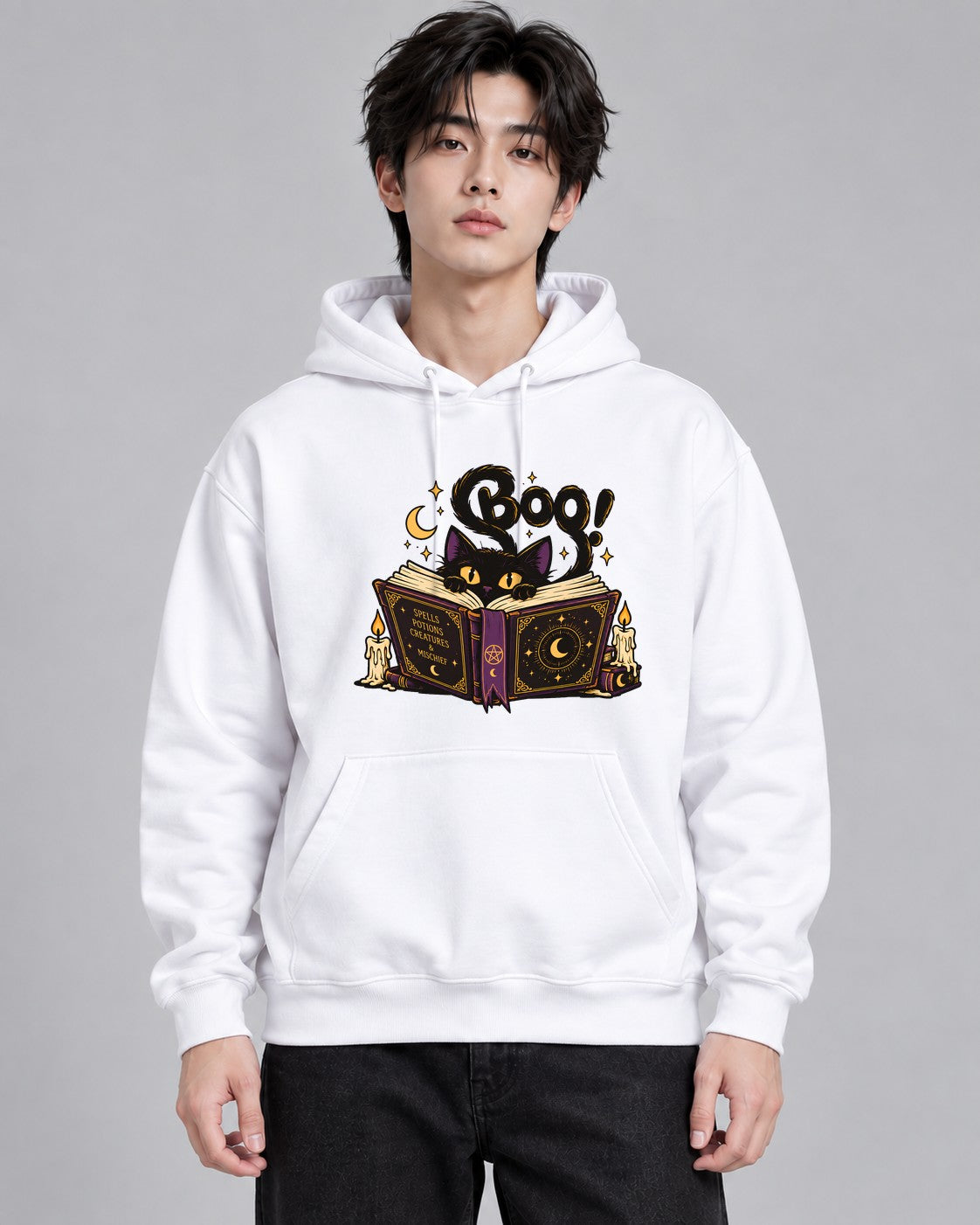 Boo Spellbook Cat - White
