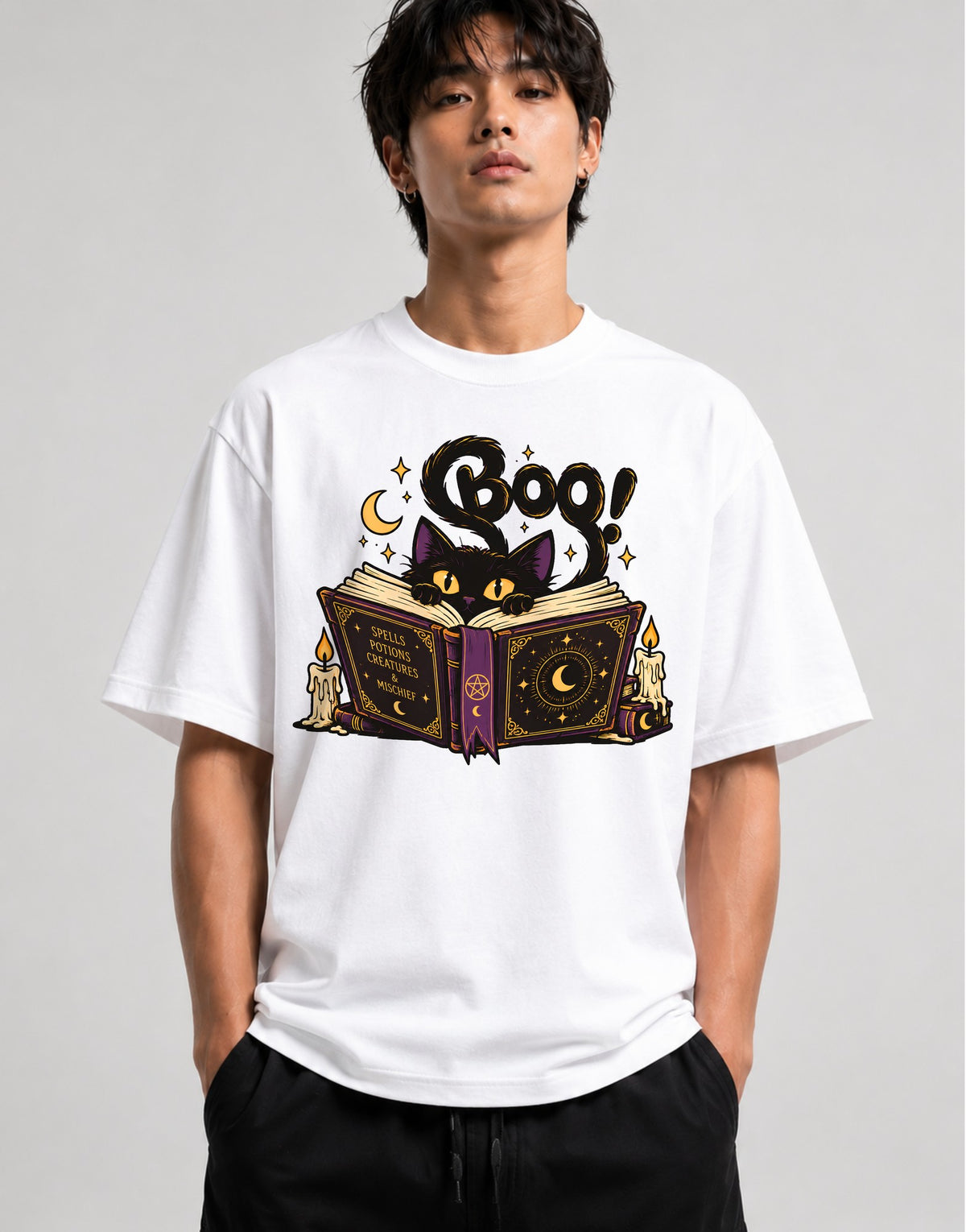 Boo Spellbook Cat - White