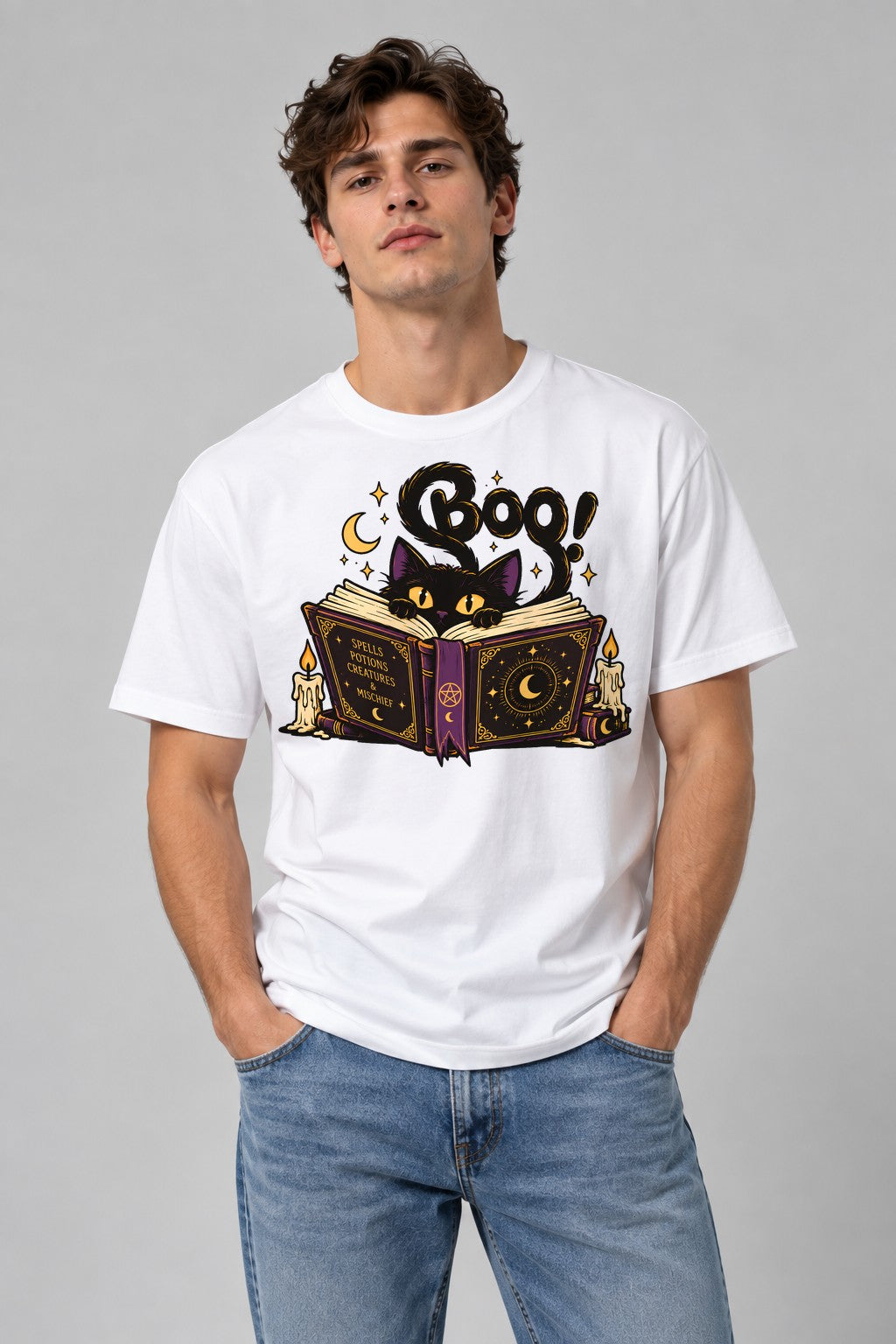 Boo Spellbook Cat - White