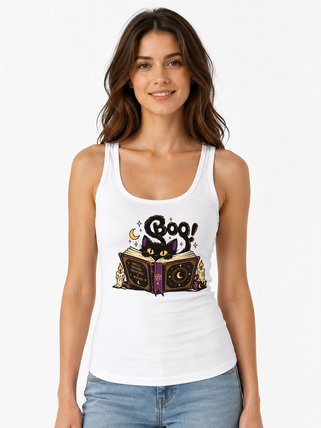 Boo Spellbook Cat - White