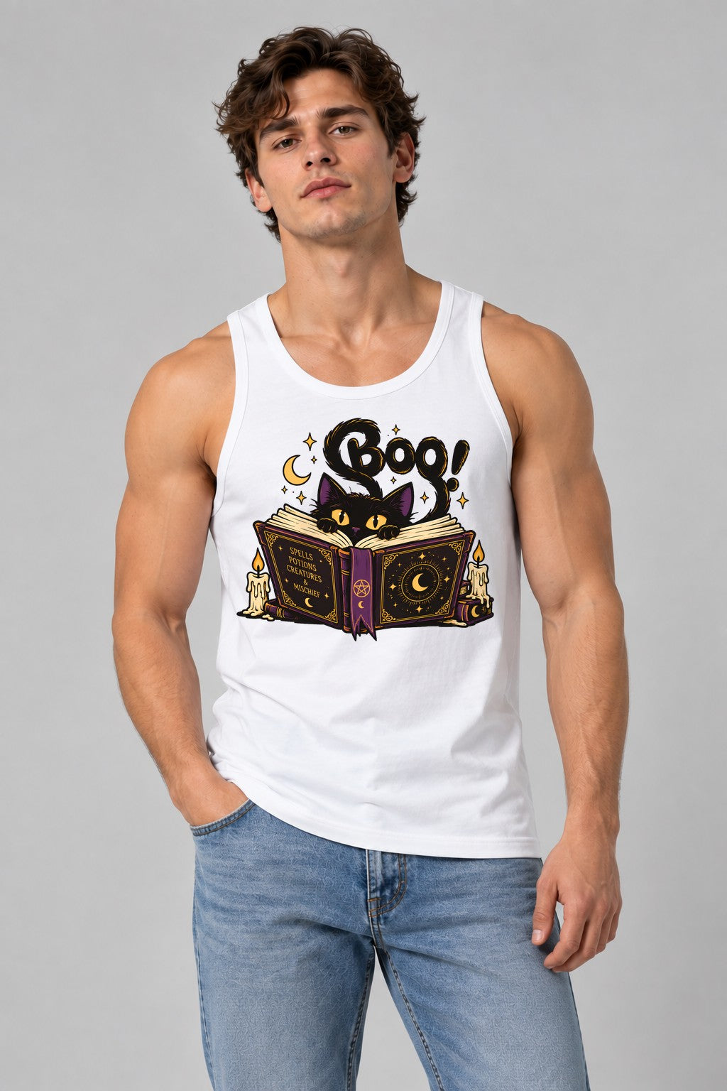 Boo Spellbook Cat - White