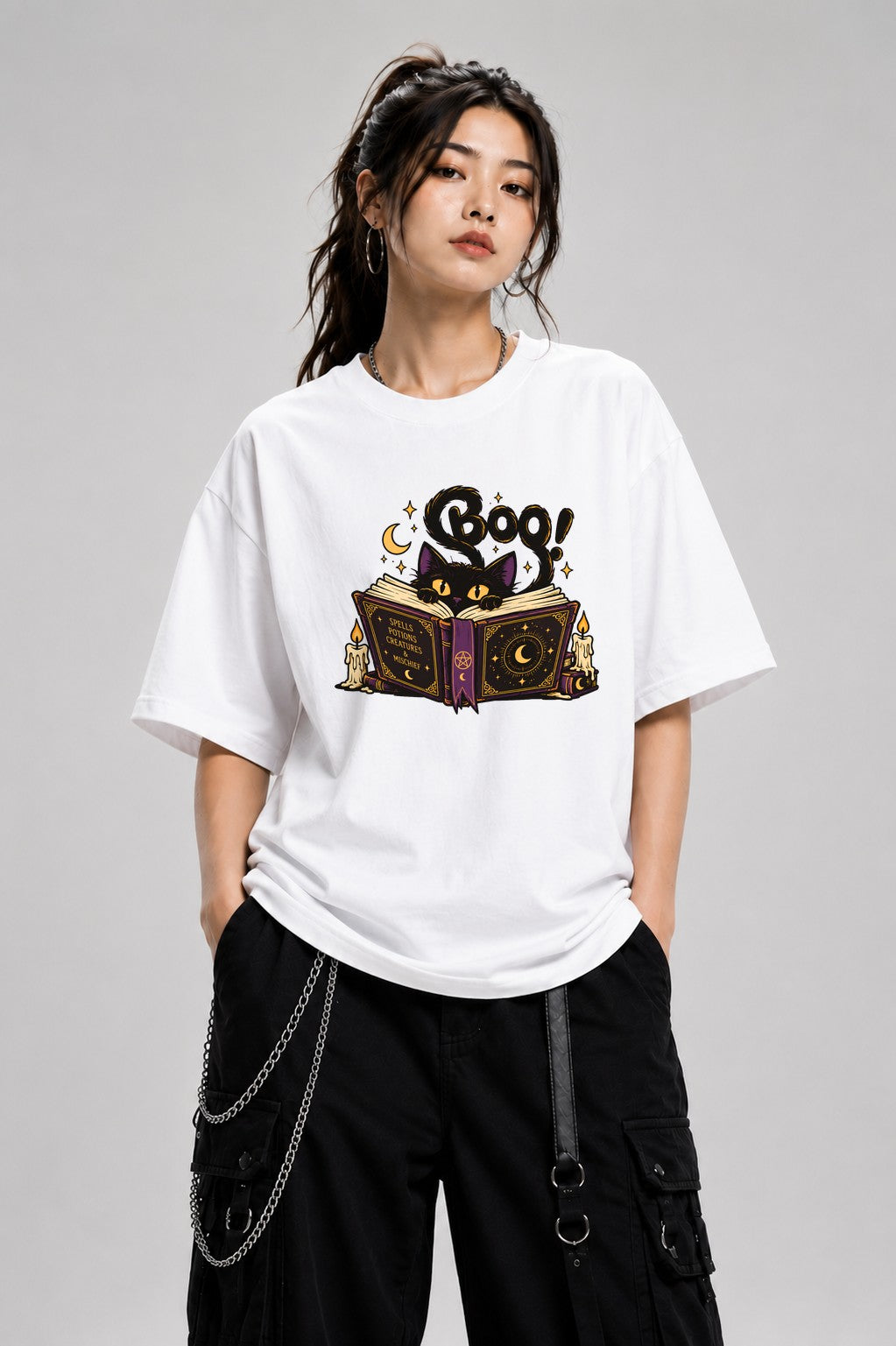 Boo Spellbook Cat - White