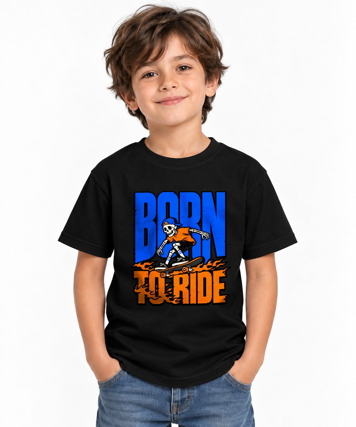 Born To Ride Skeleton Skater Shirt - Street Style Graphic Tee - Black