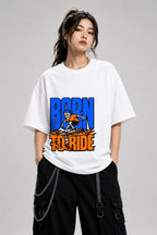 Born To Ride Skeleton Skater Shirt - Street Style Graphic Tee - White