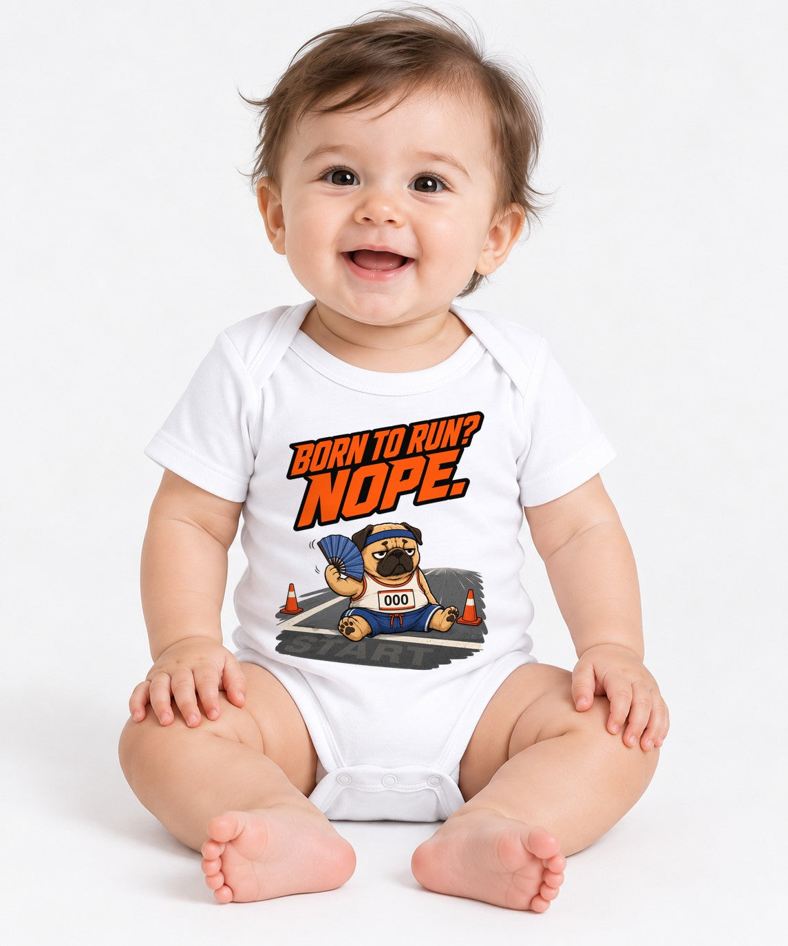 Born To Run Nope Funny Pug Marathon Running Humor Sarcastic Fitness - White