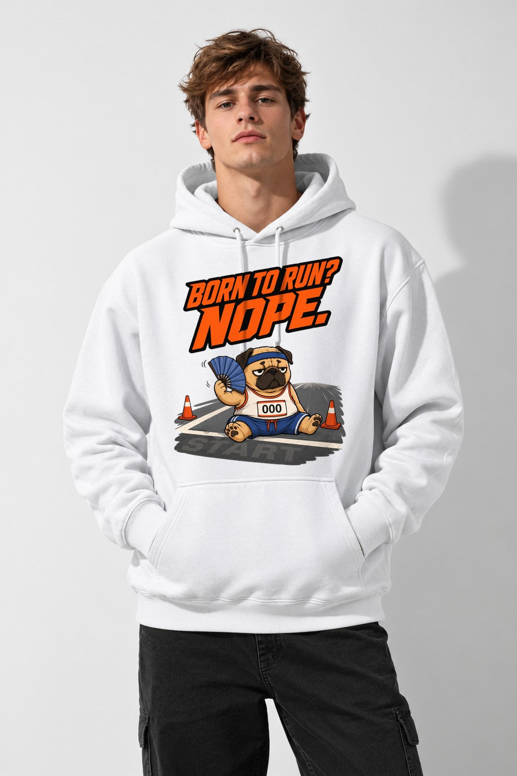 Born to Run Nope Pug - White
