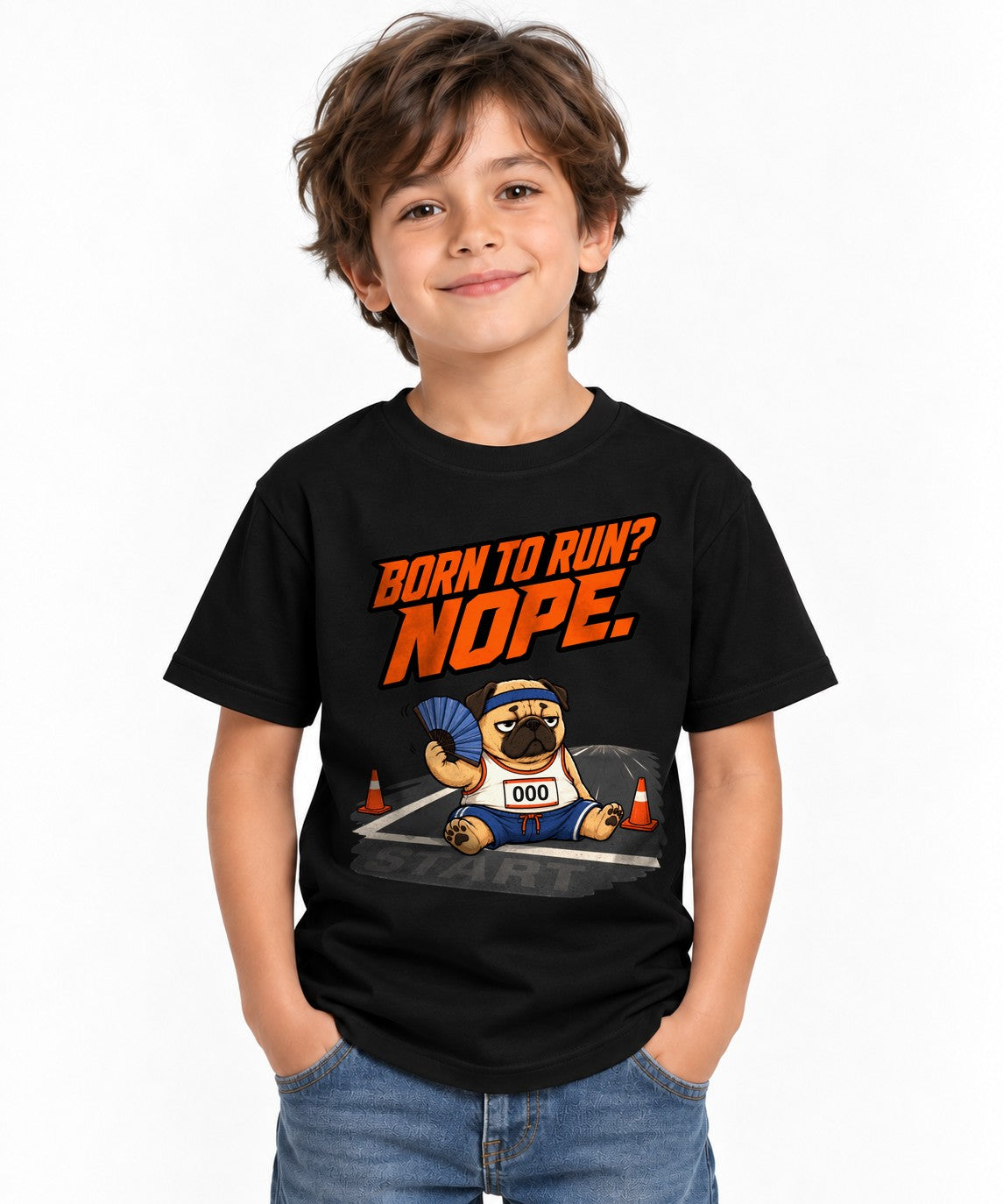 Born to Run Nope Pug Shirt - Funny Lazy Dog Meme Tee - Black