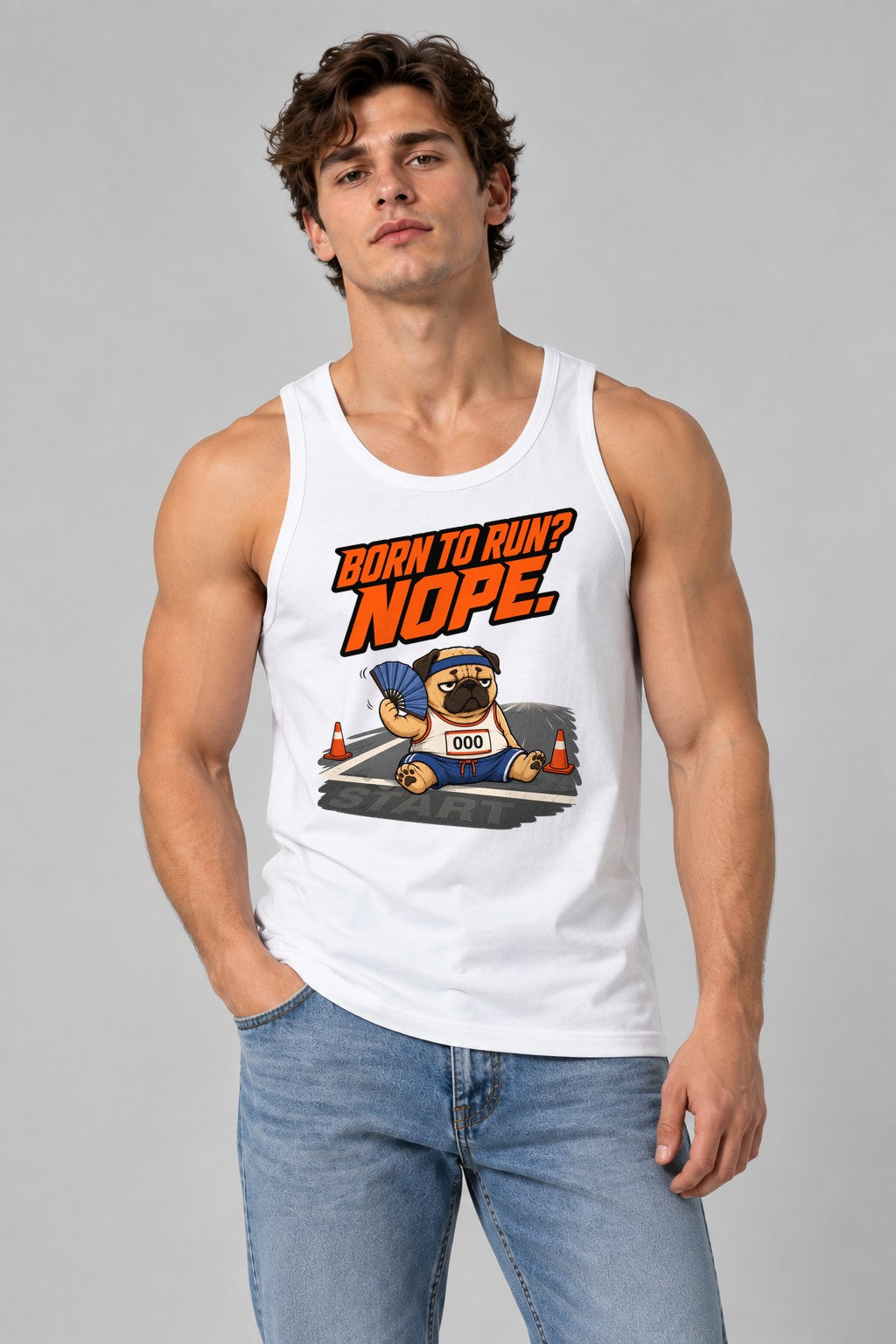 Born to Run Nope Pug - White