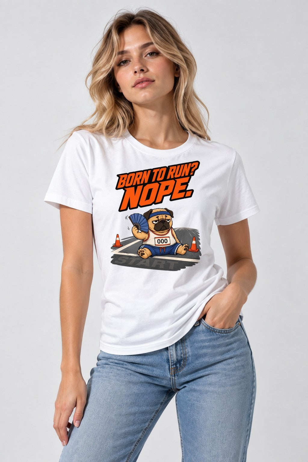 Born to Run Nope Pug - White