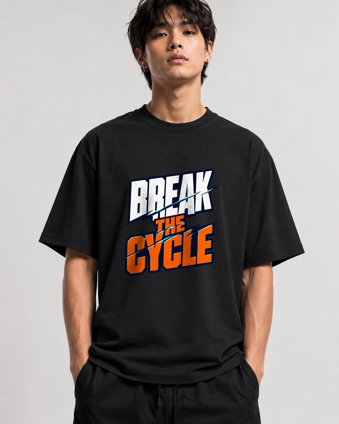 Break The Cycle Motivational Graphic Tee - Bold Athletic Style - Black