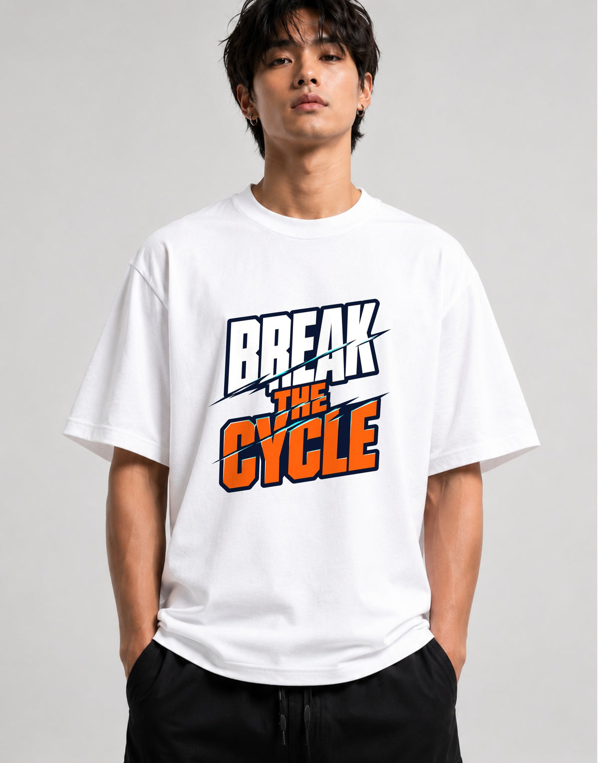 Break The Cycle Motivational Graphic Tee - Bold Athletic Style - White