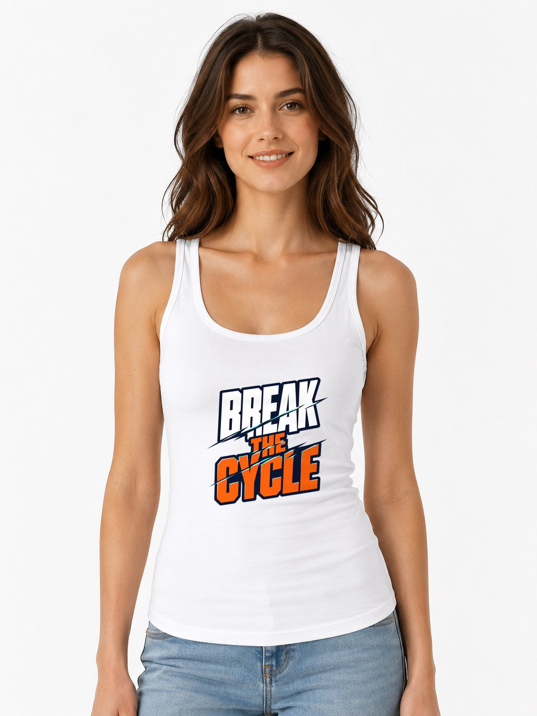 Break The Cycle Motivational Graphic Tee - Bold Athletic Style - White