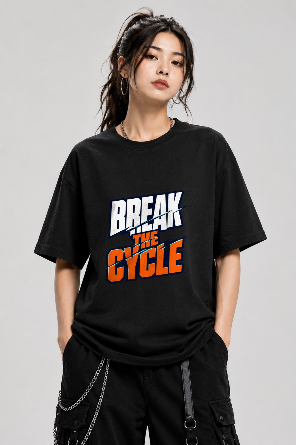 Break The Cycle Motivational Graphic Tee - Bold Athletic Style - Black