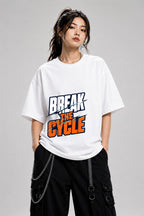 Break The Cycle Motivational Graphic Tee - Bold Athletic Style - White