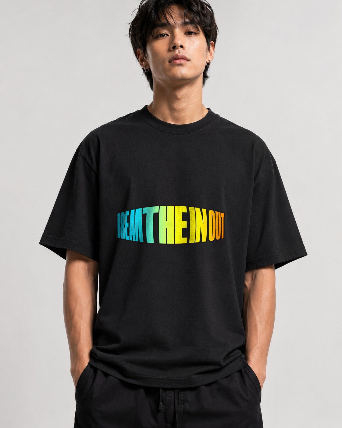 Break The In Out Gradient Typography Shirt - Bold Perspective - Black