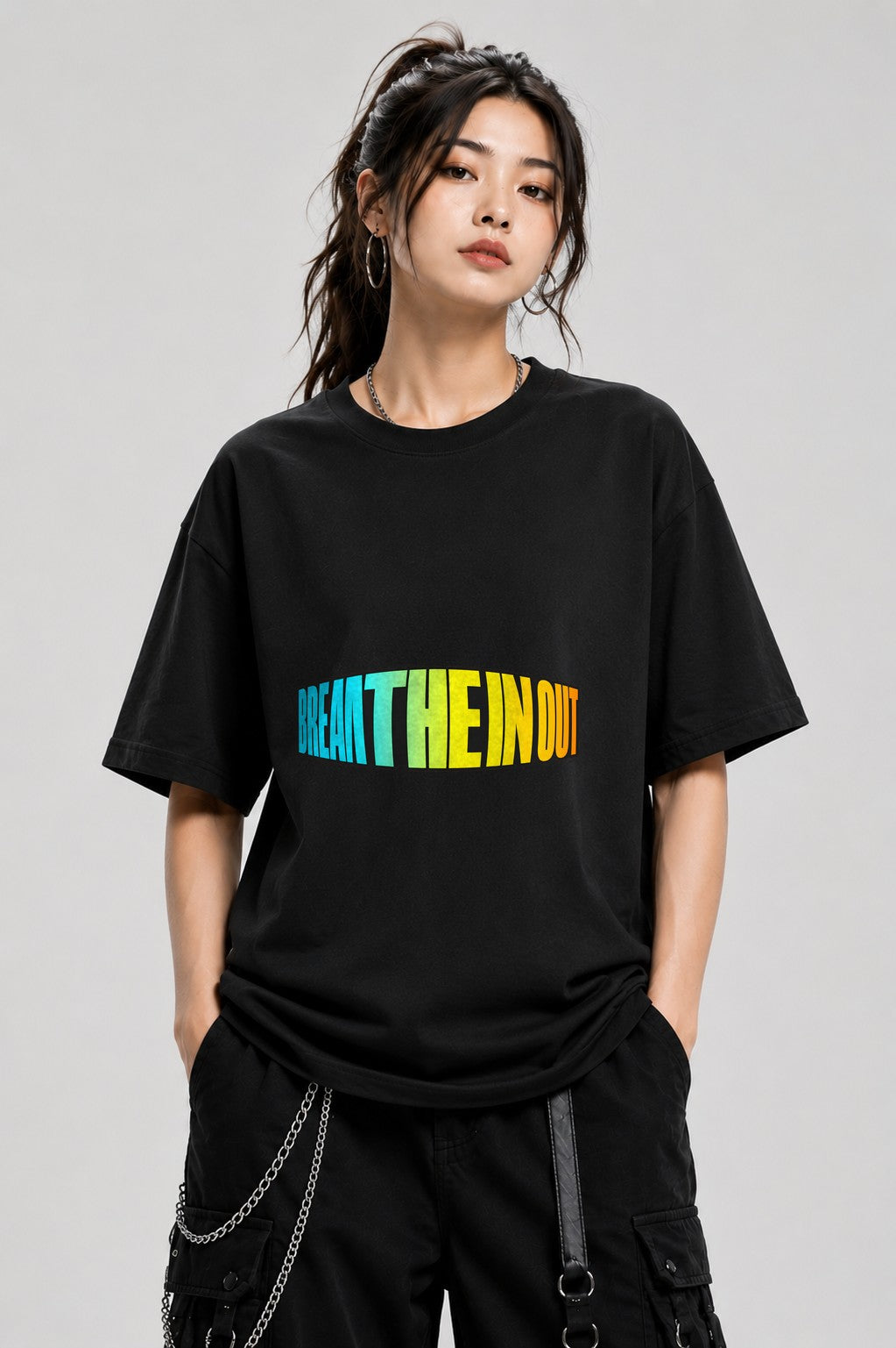 Break The In Out Gradient Typography Shirt - Bold Perspective - Black