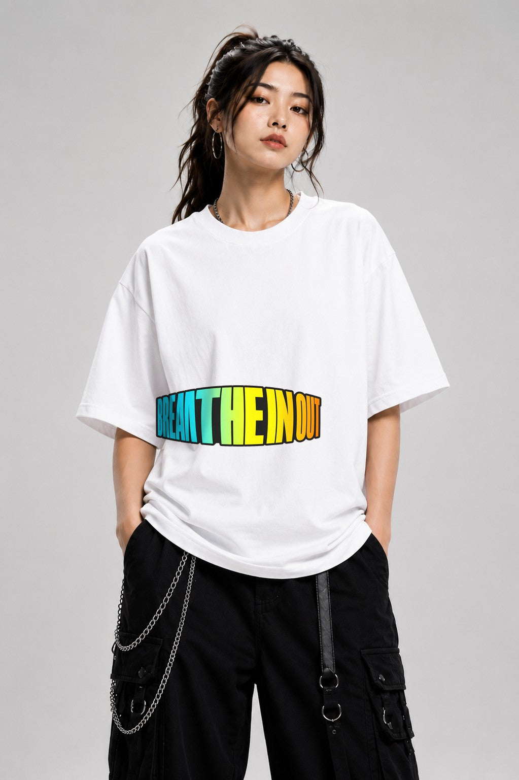 Break The In Out Gradient Typography Shirt - Bold Perspective - White