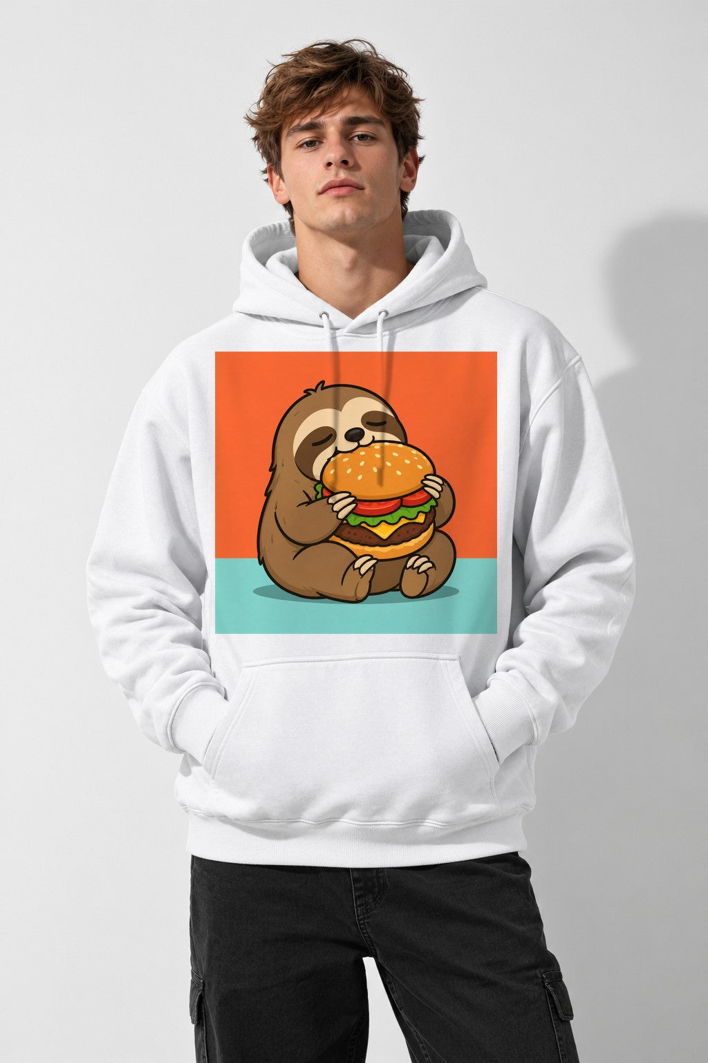 Burger Loving Sloth - White
