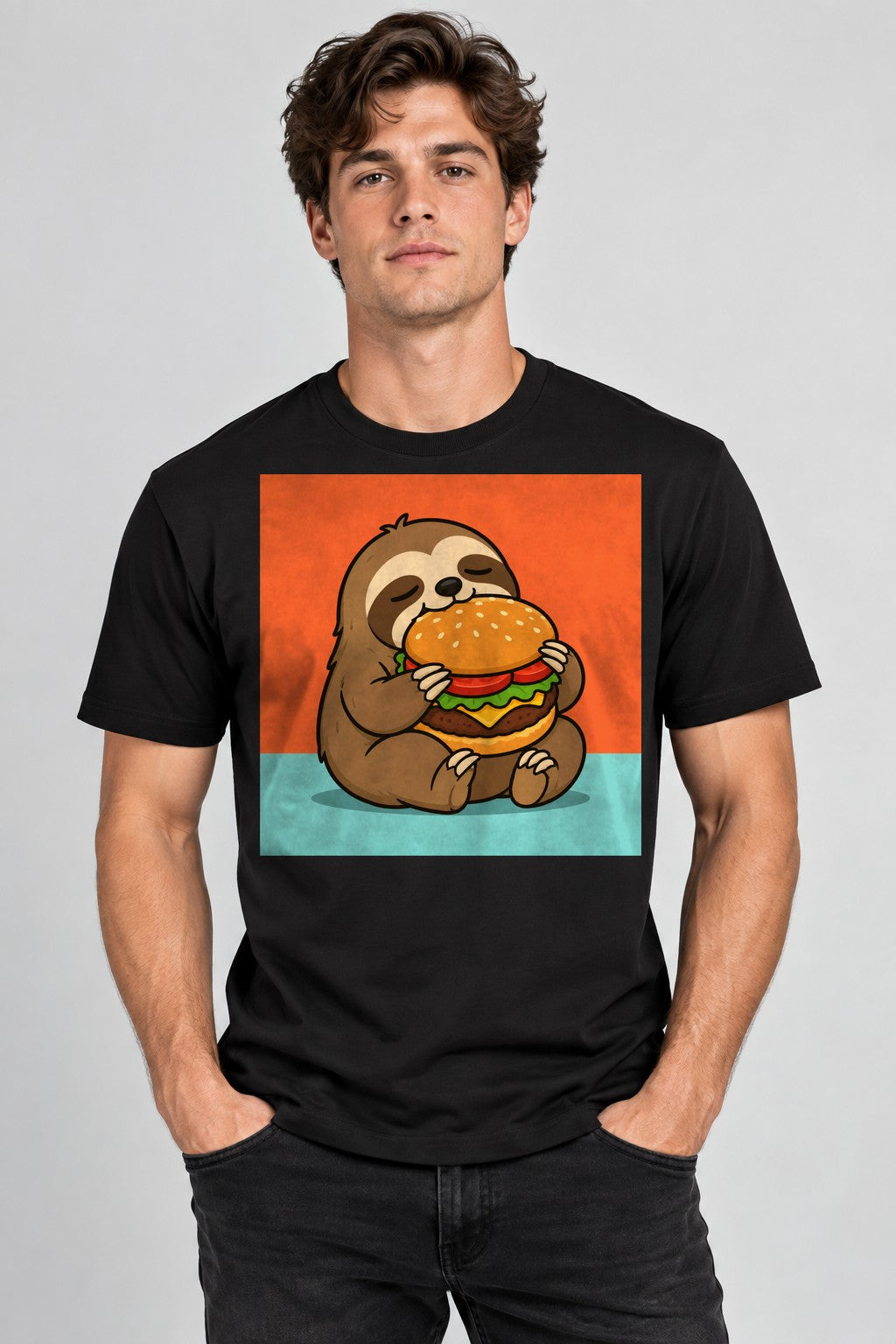Burger Loving Sloth - Black
