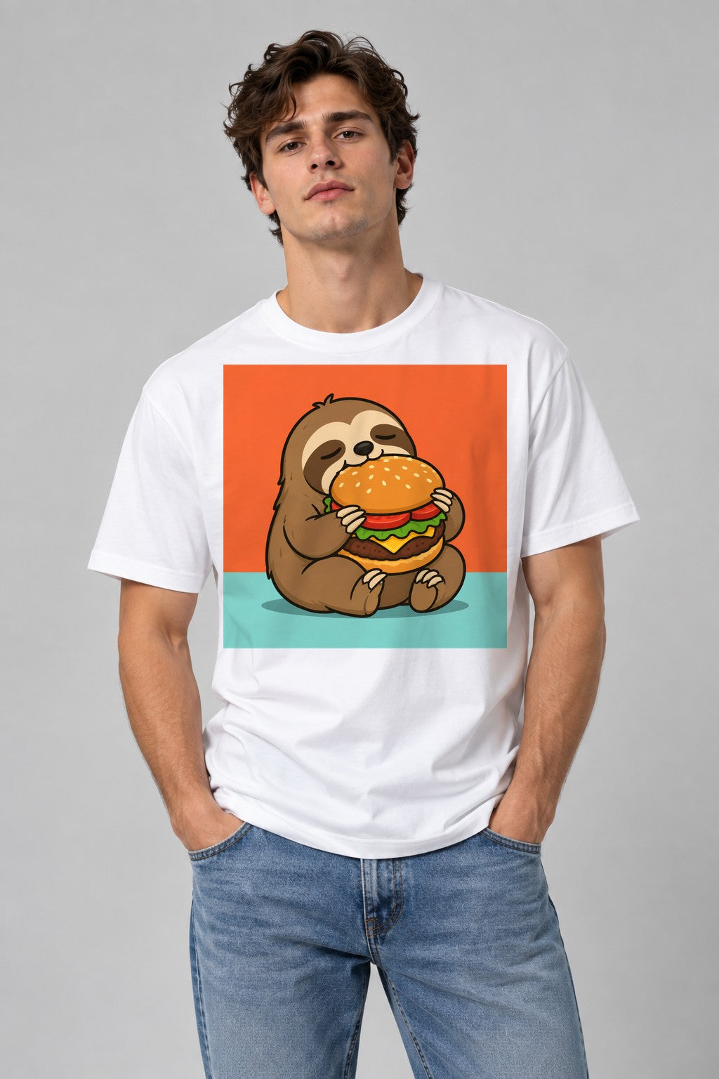 Burger Loving Sloth - White