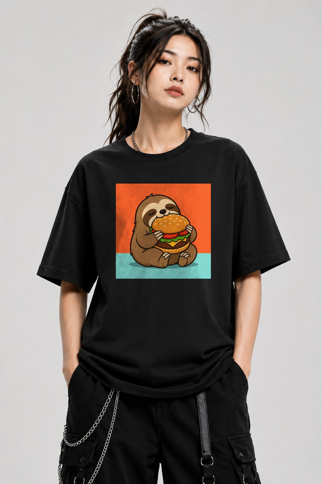 Burger Loving Sloth - Black