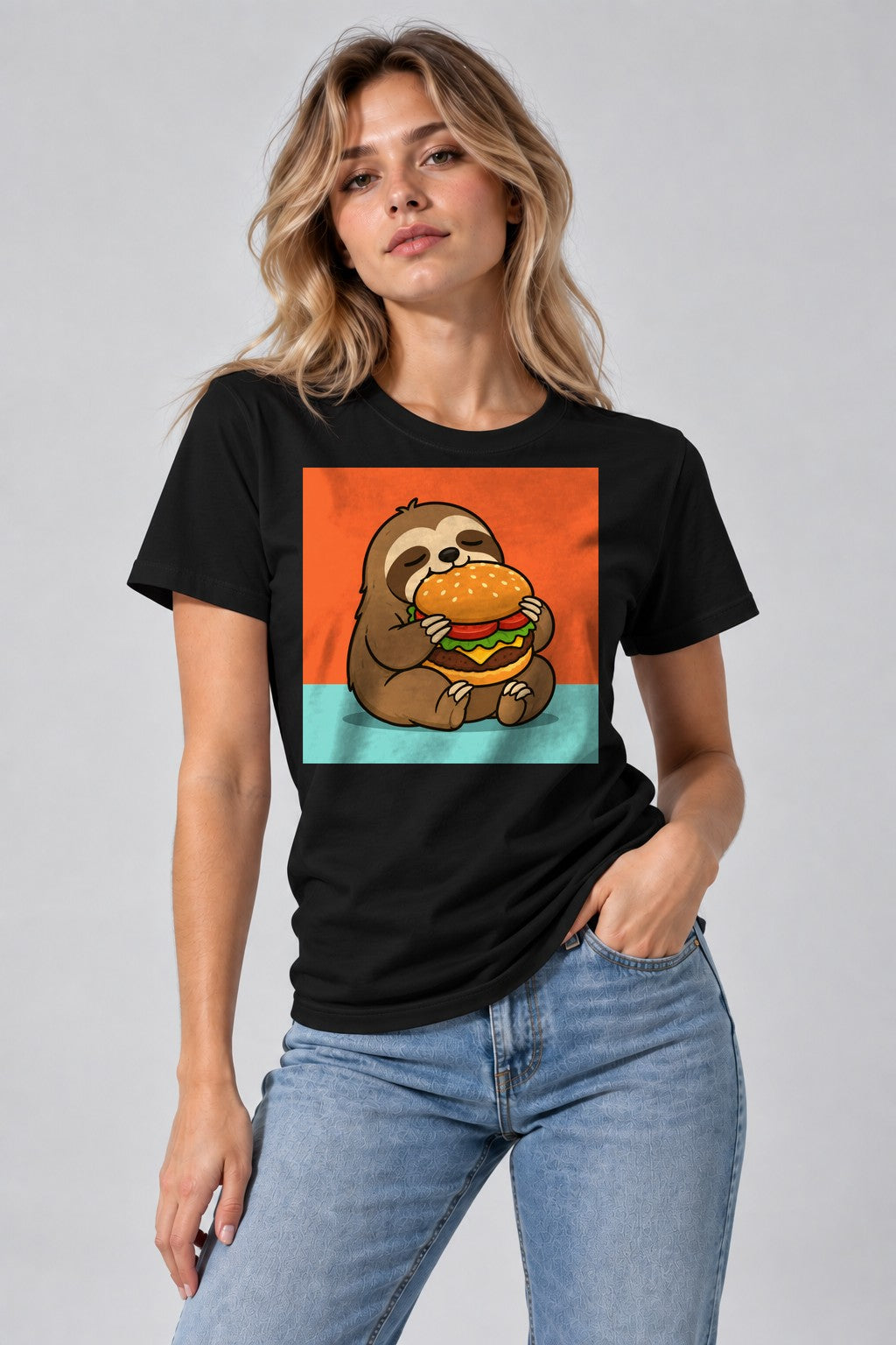 Burger Loving Sloth - Black