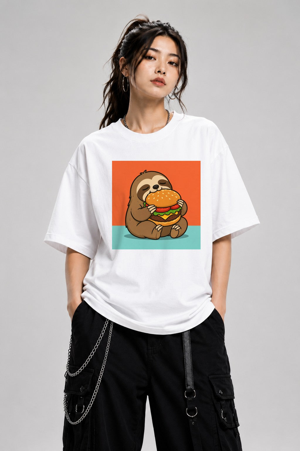 Burger Loving Sloth - White