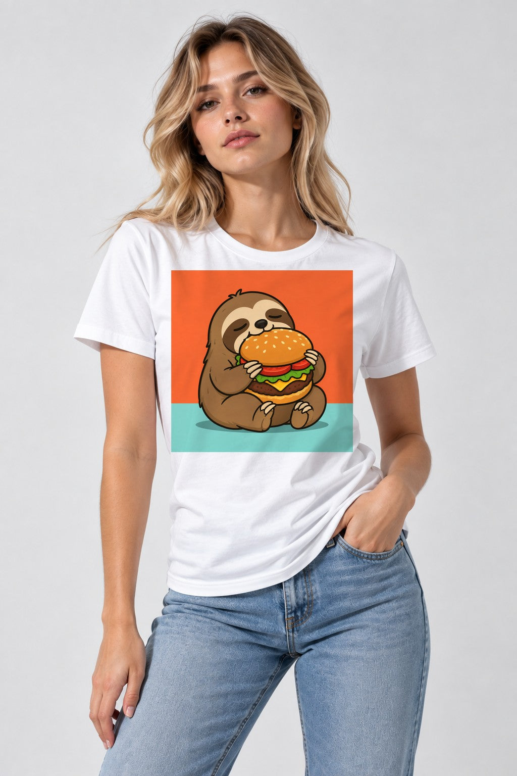 Burger Loving Sloth - White