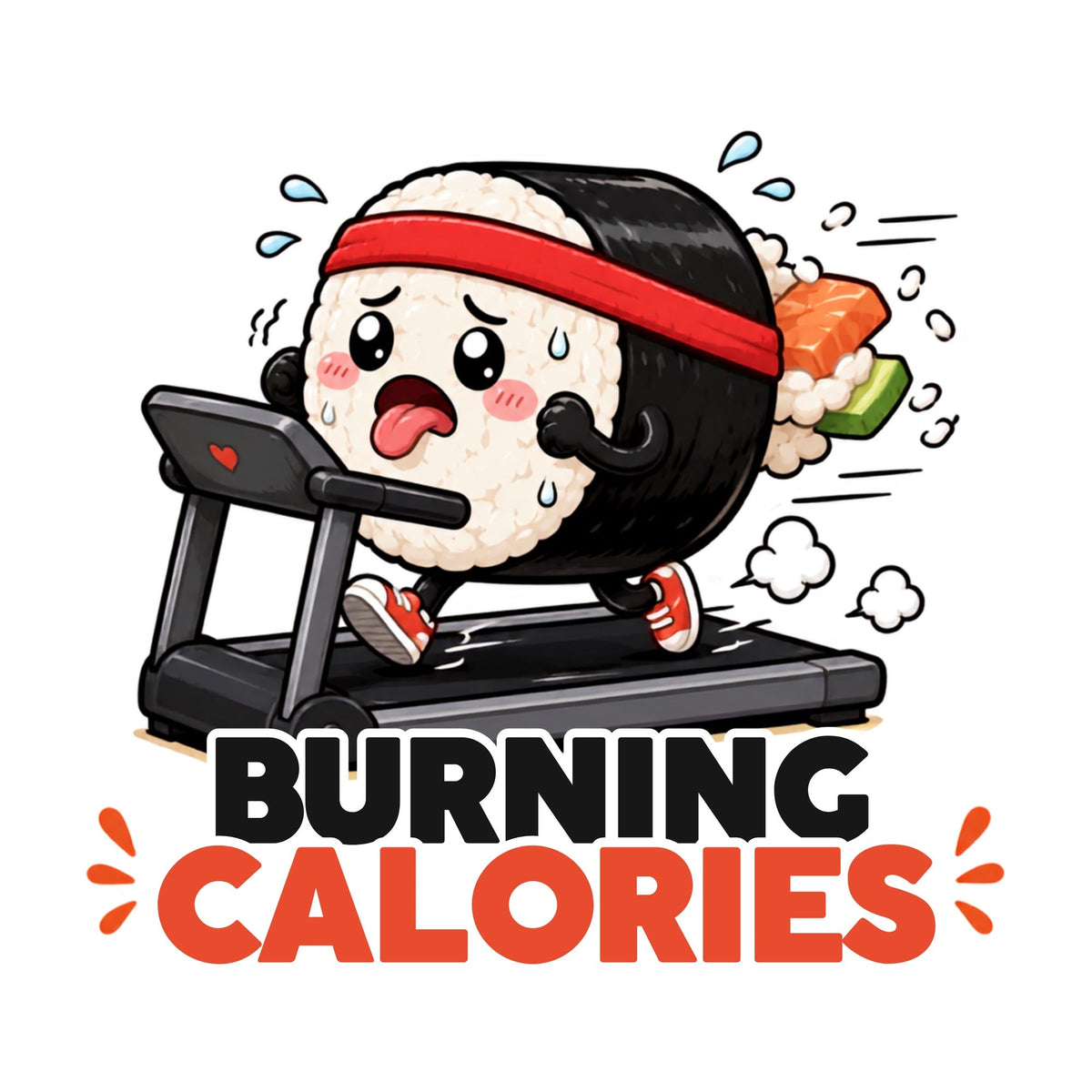 Burning Calories - Funny Sushi On Treadmill Fitness Workout Graphic T-Shirt