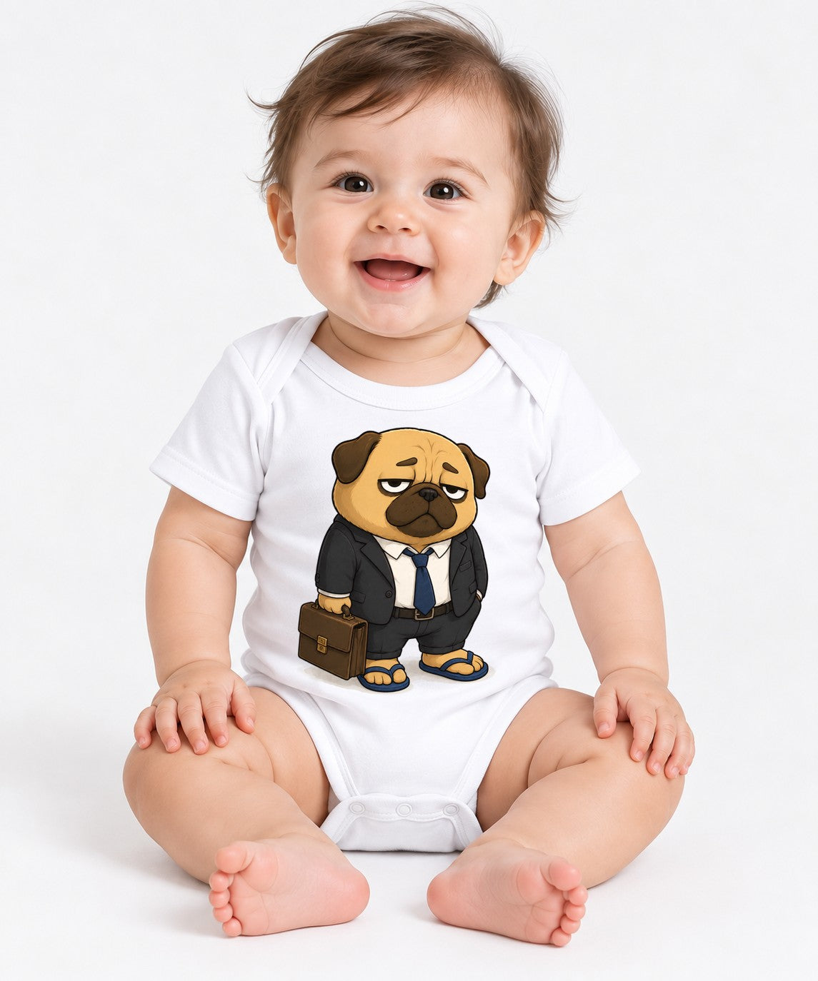 Business On Top Zoom Call Pug Dog Funny Remote Work Office Humor - White