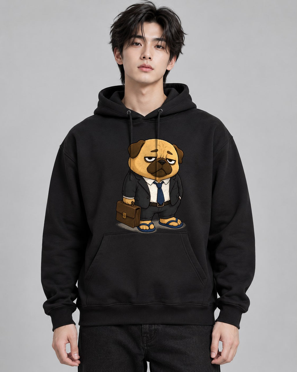 Business On Top Zoom Call Pug Dog Fu - Black