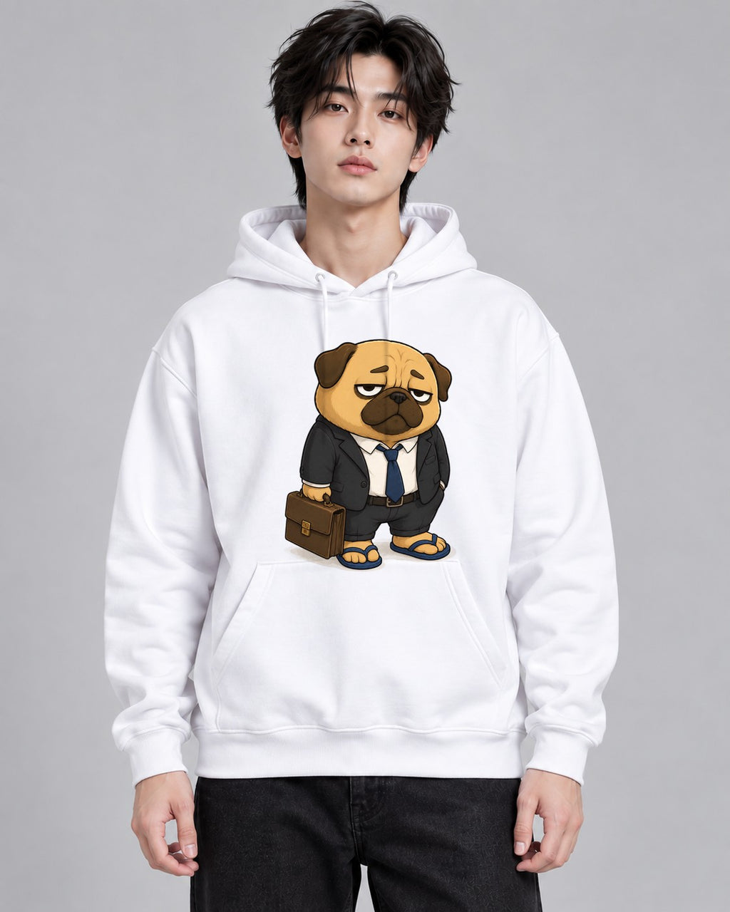 Business On Top Zoom Call Pug Dog Fu - White