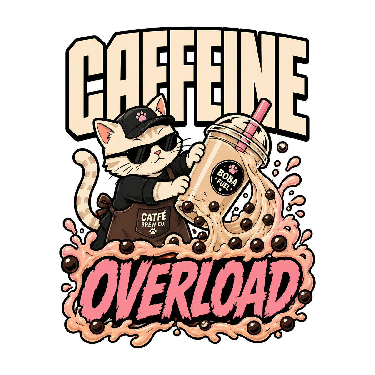 Caffeine Overload Cat Shirt - Boba Lover Cool Anime Graphic Tee